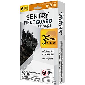 Sentry FiproGuard Flea & Tick Spot Treatment for Dogs, 5 to 22-lbs, 6 Doses (6-mos. supply)