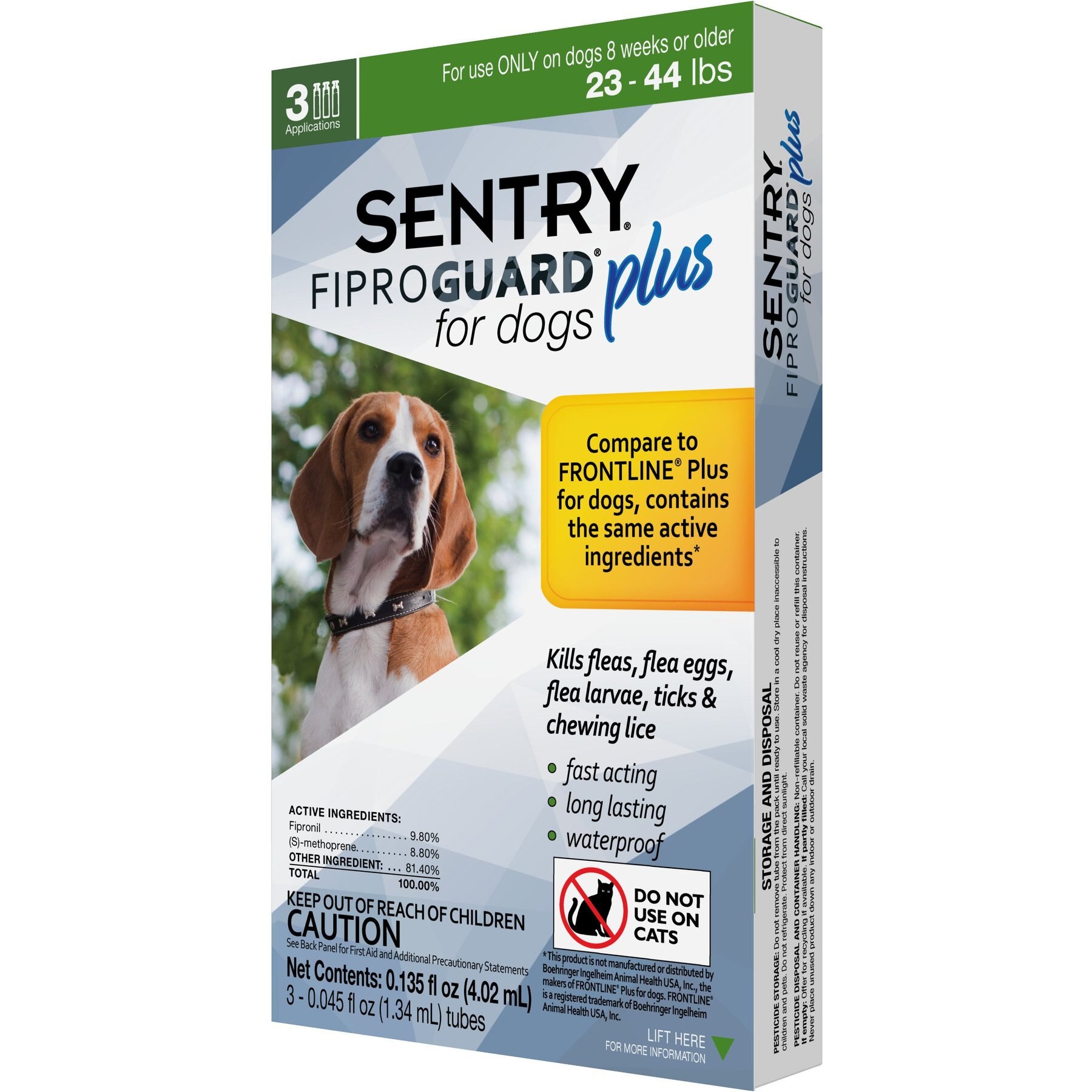Sentry Fiproguard Plus Squeeze-On Dog Flea & Tick Treatment, 23 - 44 lbs, 3 treatments(3-Month Protection)