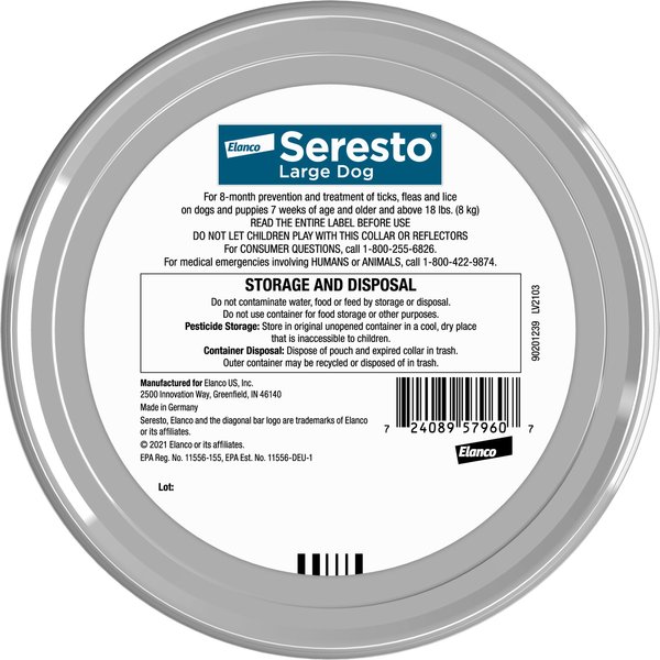 Show full view: Seresto Flea & Tick Collar for Dogs, over 18-lbs, 2 Collars (16-mos. supply) slide 2 of 10