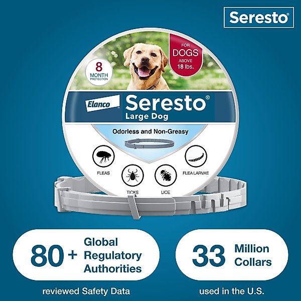 Show full view: Seresto Flea & Tick Collar for Dogs, over 18-lbs, 2 Collars (16-mos. supply) slide 6 of 10