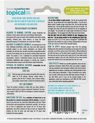 Show full view: Sergeant's Guardian Pro Flea & Tick Topical Cat Treatment, over 6-lb, 3 count slide 2 of 5