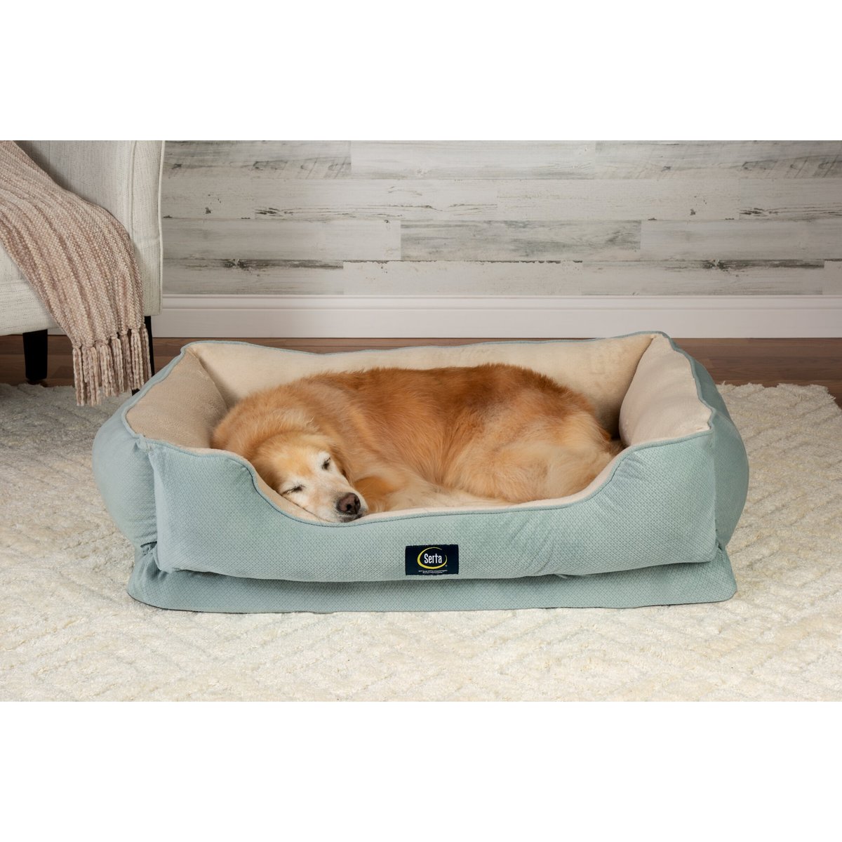 Serta Cuddler Orthopedic Bolster Dog & Cat Bed, X-Large, Blue