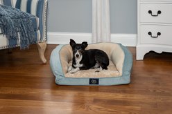 Serta Quilted Orthopedic Bolster Dog Bed with Removable Cover, Blue, Petite
