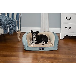 Serta Quilted Orthopedic Bolster Dog Bed with Removable Cover, Blue, Petite