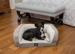 Serta Quilted Orthopedic Bolster Dog Bed with Removable Cover, Gray, Petite