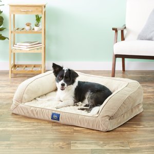 Serta Quilted Orthopedic Bolster Dog Bed with Removable Cover, Tan, Large