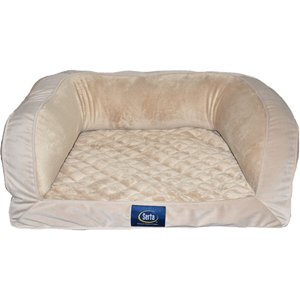Serta Quilted Orthopedic Bolster Dog Bed with Removable Cover, Tan, Petite