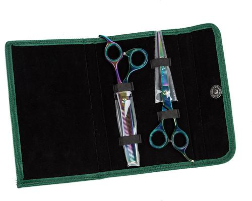 Show full view: Sharf Gold Touch Rainbow 7.5" Straight & 6.5" Thinning Scissors Pet Grooming Shear Kit slide 8 of 8