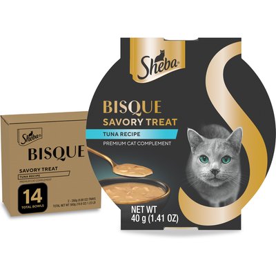 Sheba Sheba Bisque Tuna Recipe Grain-Free Lickable Cat Treats & Food Topper, 1.4-oz tray, case of 14