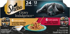 Sheba Gravy Indulgence Chicken & Beef in Extra Gravy Variety Pack Grain-Free Adult Wet Cat Food, 2.6-oz tray, case of 24