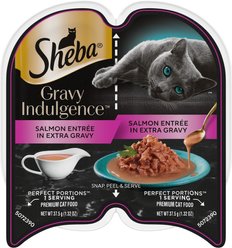 Sheba Gravy Indulgence Salmon Entree in Extra Gravy Grain-Free Adult Wet Cat Food, 2.64-oz twin-pack, case of 24