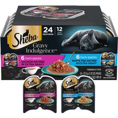 Sheba Gravy Indulgence Salmon & White Fish in Gravy Variety Pack Grain-Free Adult Wet Cat Food Trays, 2.6-oz tray, case of 12