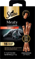 Sheba Meaty Tender Sticks Chicken Flavor Soft Adult Cat Treats, 15 count