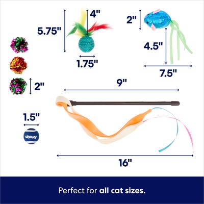 Show full view: Sheba Meaty Tender Sticks Salmon Flavored Cat Treats, 5 count + Frisco Plush, Teaser, Ball & Tunnel Variety Pack Cat Toy with Catnip, 25 count slide 8 of 9
