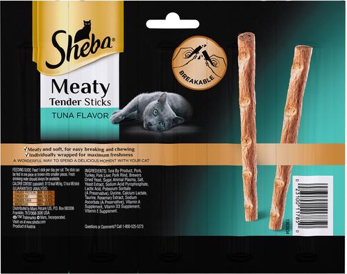 Show full view: Sheba Meaty Tender Sticks Tuna Flavored Cat Treats, 5 count + Frisco Refillable Catnip Cat Toy, Brown Squirrel slide 3 of 10