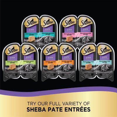 Show full view: Sheba Perfect Portions Chicken, Turkey, Tuna & Salmon Variety Pack Grain-Free Pate Wet Cat Food Trays, 2.6-oz tray, case of 48 slide 10 of 11
