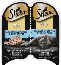 Sheba Perfect Portions Grain-Free Delicate Whitefish & Tuna Cuts in Gravy Entree Adult Wet Cat Food Trays, 2.6-oz, case of 24