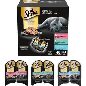 Sheba Perfect Portions Grain-Free Gourmet Salmon, Sustainable Tuna & Delicate Whitefish & Tuna Cuts in Gravy Variety Pack Adult Wet Cat Food Trays, 2.6-oz, case of 24