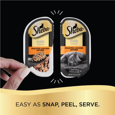 Show full view: Sheba Perfect Portions Grain-Free Multipack Roasted Chicken, Gourmet Salmon & Tender Turkey Cuts in Gravy Food Trays + Greenies Feline Smartbites Healthy Indoor Chicken Flavored Cat Treats slide 4 of 9