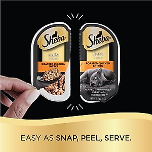 Sheba Perfect Portions Grain-Free Roasted Chicken, Gourmet Salmon & Tender Turkey Cuts in Gravy Variety Pack Adult Wet Cat Food Trays, 1.3-oz, case of 24 twin-packs