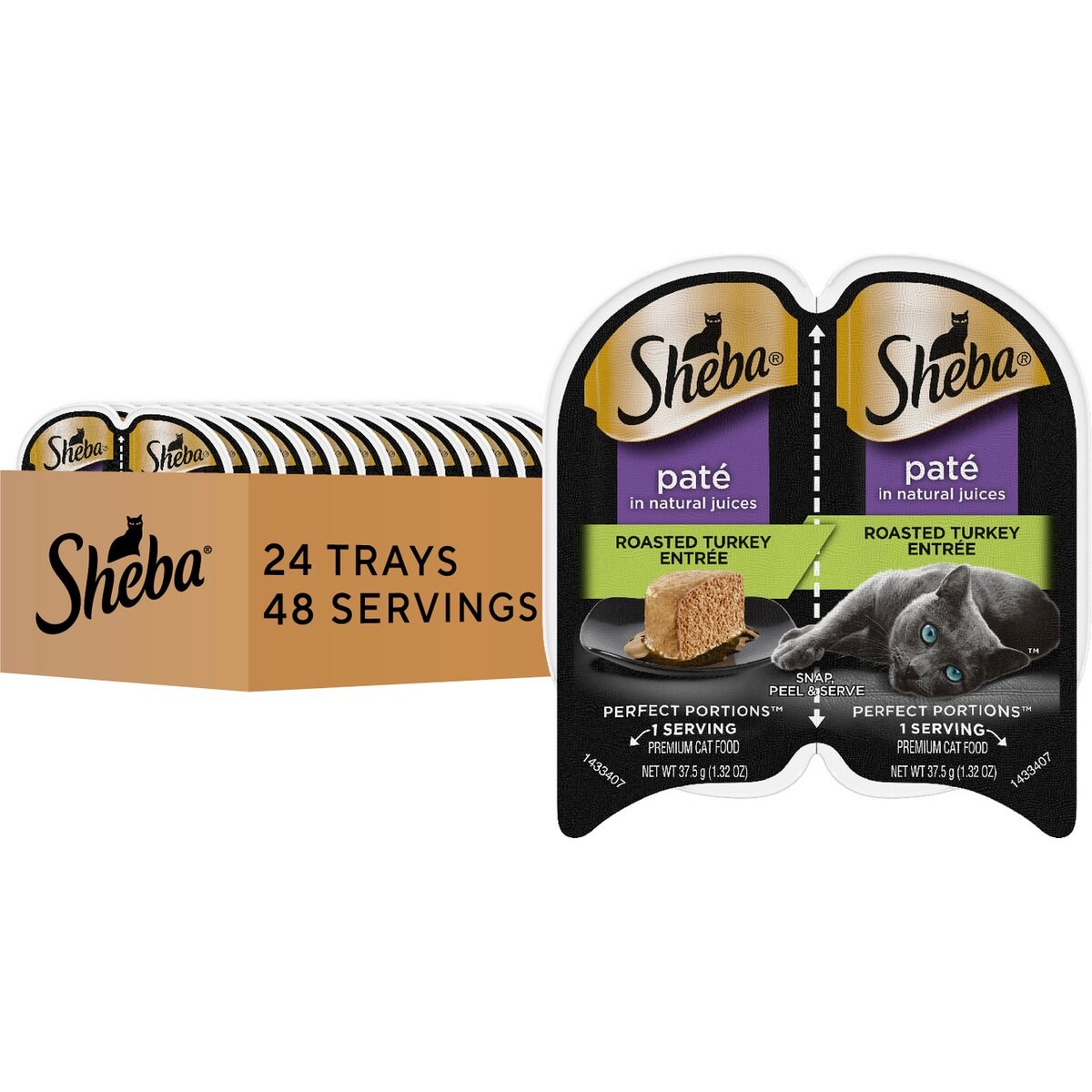 Sheba Perfect Portions Grain-Free Turkey Cat Food Trays, 1.3-oz, 48 ct