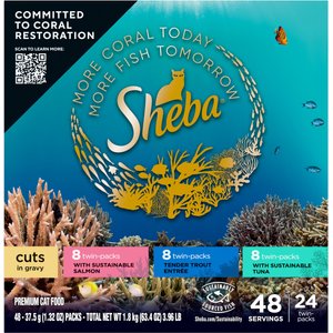 Sheba Perfect Portions Grain-Free Roasted Chicken, Gourmet Salmon & Tender Turkey Cuts in Gravy Variety Pack Adult Wet Cat Food Trays