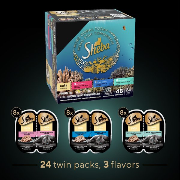 Sheba Perfect Portions Grain-Free Salmon, Trout, & Tuna Entree Variety Pack Cuts in Gravy Wet Cat Food