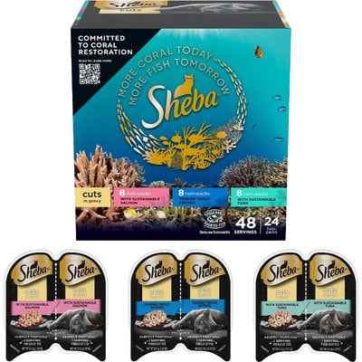 Sheba Sheba Perfect Portions Grain-Free Salmon, Trout, & Tuna Entree Variety Pack Cuts in Gravy Wet Cat Food Trays, 2.6-oz tray, case of 24