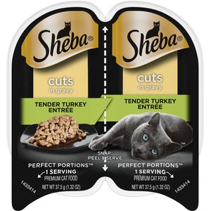 Sheba Perfect Portions Grain-Free Tender Turkey Cuts in Gravy Entree Adult Wet Cat Food Trays, 2.6-oz tray, case of 24