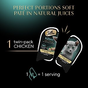 Sheba Perfect Portions Kitten Chicken, Salmon & Turkey Variety Pack Pate Wet Cat Food, 2.6-oz twin-pack tray, case of 24
