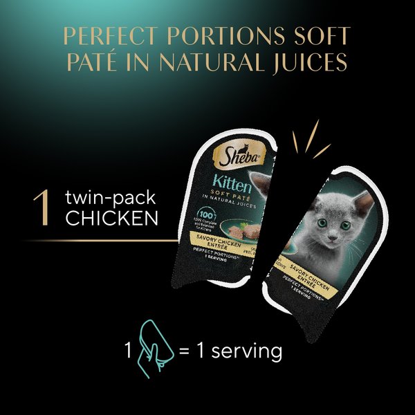 Sheba Perfect Portions Kitten Turkey Entree Pate Wet Cat Food, 2.6-oz twin-pack tray, case of 24