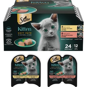 Sheba Perfect Portions Kitten Variety Pack Chicken Pate & Pate Salmon Wet Cat Food Trays, 2.6-oz tray, case of 12