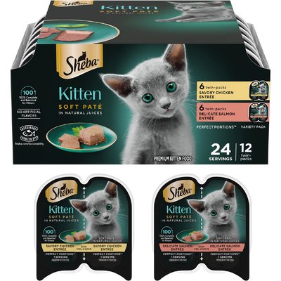 Sheba Sheba Perfect Portions Kitten Variety Pack Chicken Pate & Pate Salmon Wet Cat Food Trays, 2.6-oz tray, case of 12