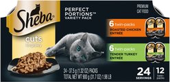 Sheba Perfect Portions Poultry Entrees Cuts in Gravy Variety Pack Adult Wet Cat Food Trays, 2.6-oz, case of 12