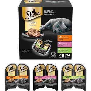 Sheba Perfect Portions Roasted Chicken, Gourmet Salmon & Tender Turkey Cuts in Gravy Variety Pack Grain-Free Adult Wet Cat Food Trays, 2.6-oz, case of 24