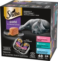 Sheba Perfect Portions Seafood Pate Grain-Free Food Trays + Greenies Feline Greenies Smartbites Healthy Indoor Tuna Flavored Cat Treats slide 2 of 9