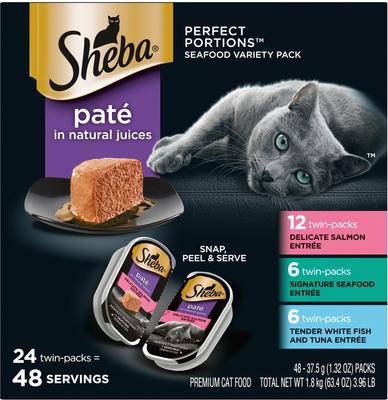 Show full view: Sheba Perfect Portions Seafood Pate Grain-Free Food Trays + Greenies Feline Greenies Smartbites Healthy Indoor Tuna Flavored Cat Treats slide 3 of 9