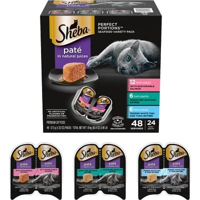 Sheba Sheba Perfect Portions Seafood Pate Variety Pack Grain-Free Adult Wet Cat Food Trays, 2.6-oz, case of 24