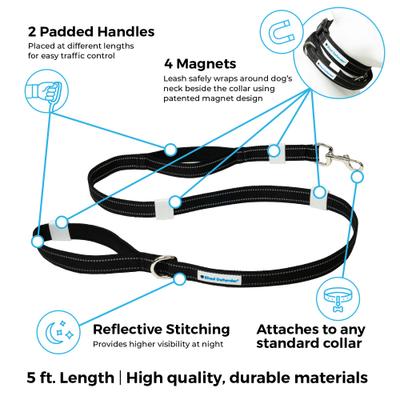 Show full view: Shed Defender Mag-Snap Two Handle Dog Leash, 5-ft, Black slide 2 of 11