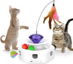 Shele Play Purrfect 4 in 1 Interactive Rotating Wand Cat Toy, White, Small