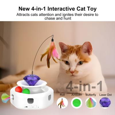 Show full view: Shele Play Purrfect 4 in 1 Interactive Rotating Wand Cat Toy, White, Small slide 2 of 10