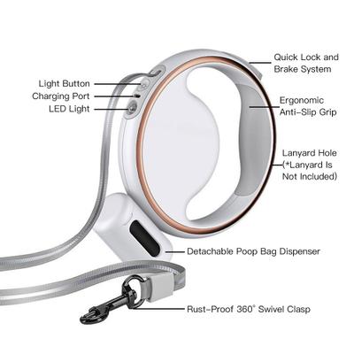 Show full view: Shele Retractable Anti-Slip Handle & LED Light Nylon Telescopic Luminous Dog Leash, White, 10-ft long, .4-in W slide 8 of 9