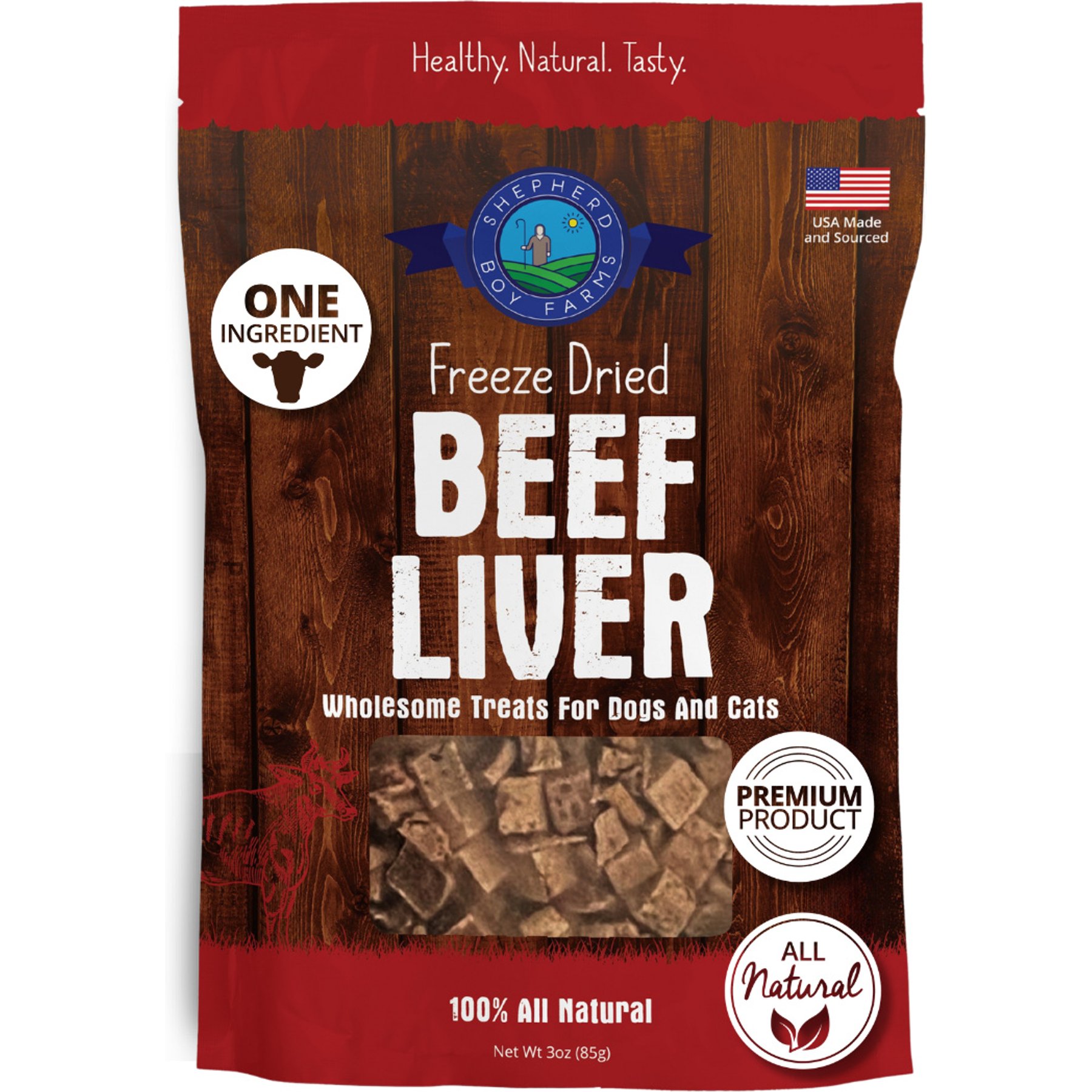 Shepherd Boy Farms Beef Liver Freeze-Dried Dog & Cat Treats, 3-oz bag
