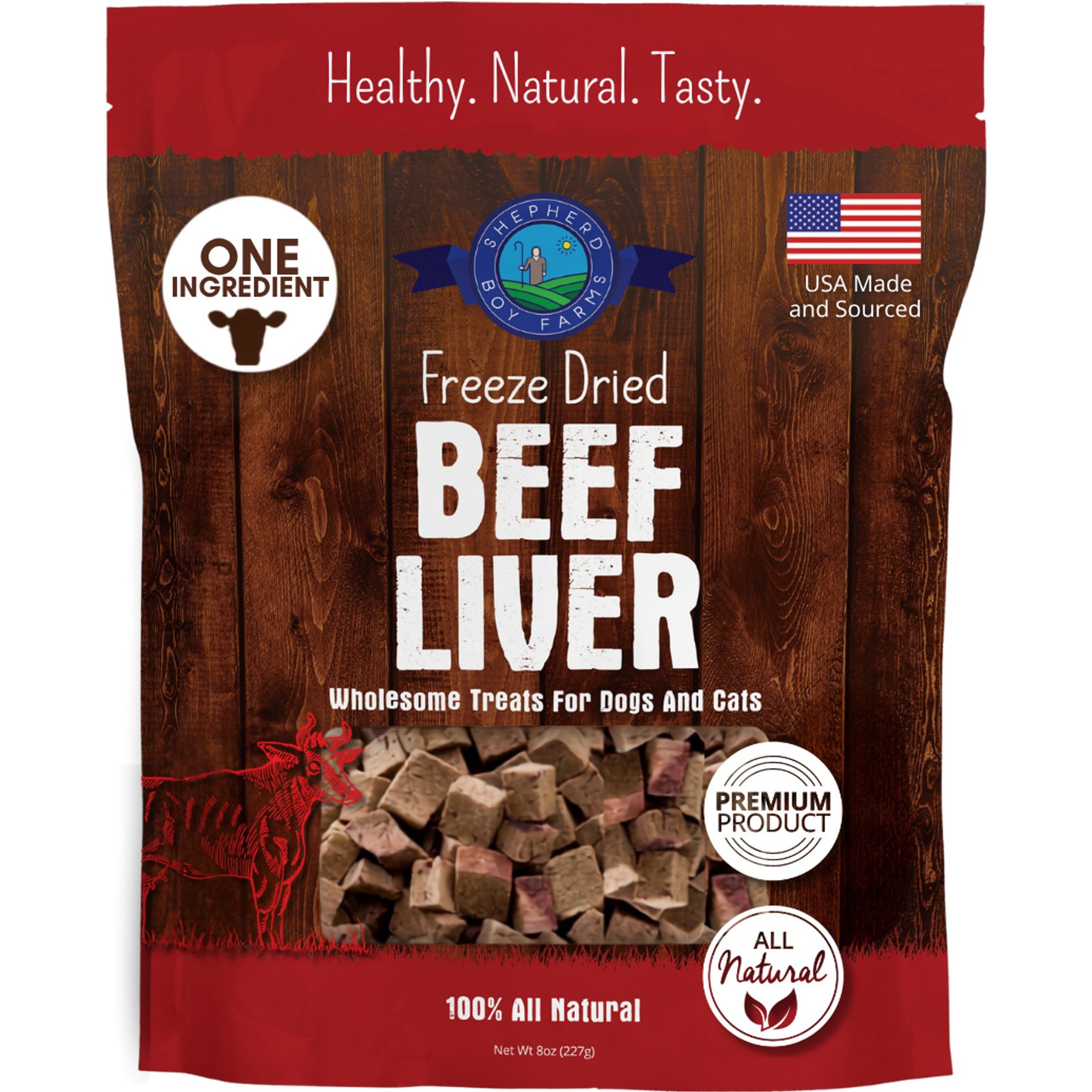 Shepherd Boy Farms Beef Liver Freeze-Dried Dog & Cat Treats, 8-oz bag