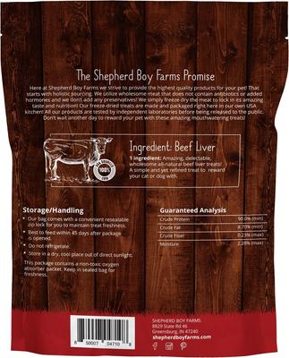 Show full view: Shepherd Boy Farms Beef Liver Freeze-Dried Dog & Cat Treats, 8-oz bag slide 3 of 8