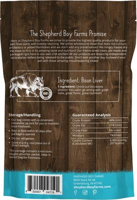 Show full view: Shepherd Boy Farms Bison Liver Freeze-Dried Dog & Cat Treats, 3-oz bag slide 3 of 8