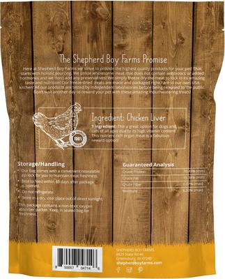 Show full view: Shepherd Boy Farms Chicken Liver Freeze-Dried Dog & Cat Treats, 8-oz bag slide 3 of 8