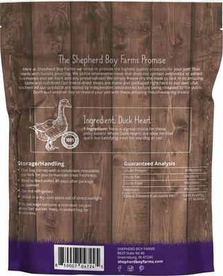 Show full view: Shepherd Boy Farms Duck Heart Freeze-Dried Dog & Cat Treats, 8-oz bag slide 3 of 8