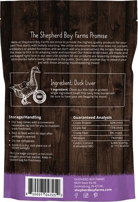 Show full view: Shepherd Boy Farms Duck Liver Freeze-Dried Dog & Cat Treats, 3-oz bag slide 3 of 8
