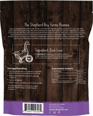 Show full view: Shepherd Boy Farms Duck Liver Freeze-Dried Dog & Cat Treats, 8-oz bag slide 3 of 8